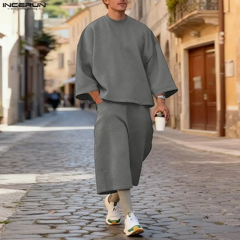 Mens Fashion Streetwear - INCERUN Men Sets Solid Color Baggy
