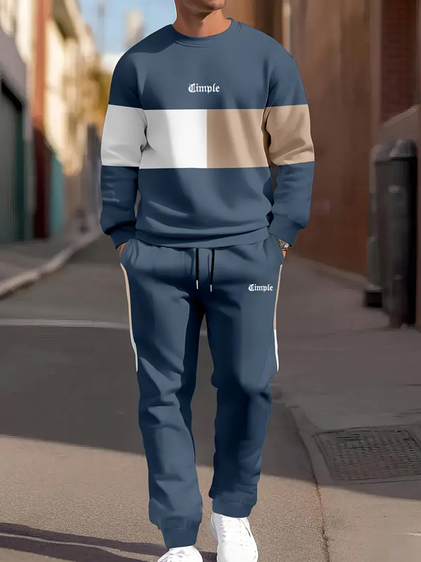 Jogger Sweatpants Men - Men's Casual Two-Piece Set, Navy Blue,