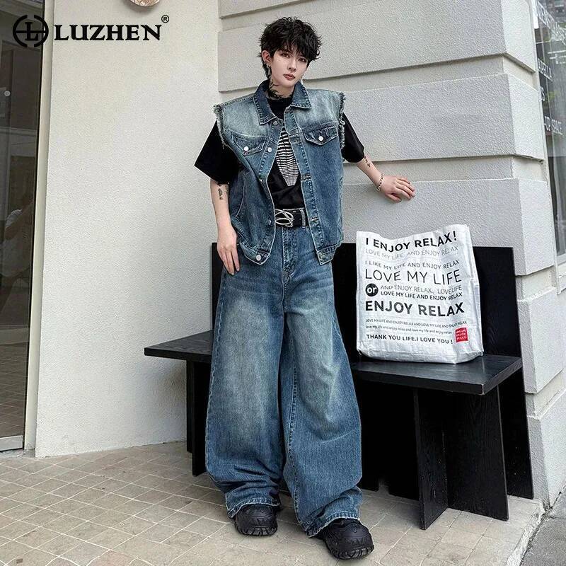 Mens Fashion Denim - LUZHEN 2026 Summer Denim Two-piece Sets