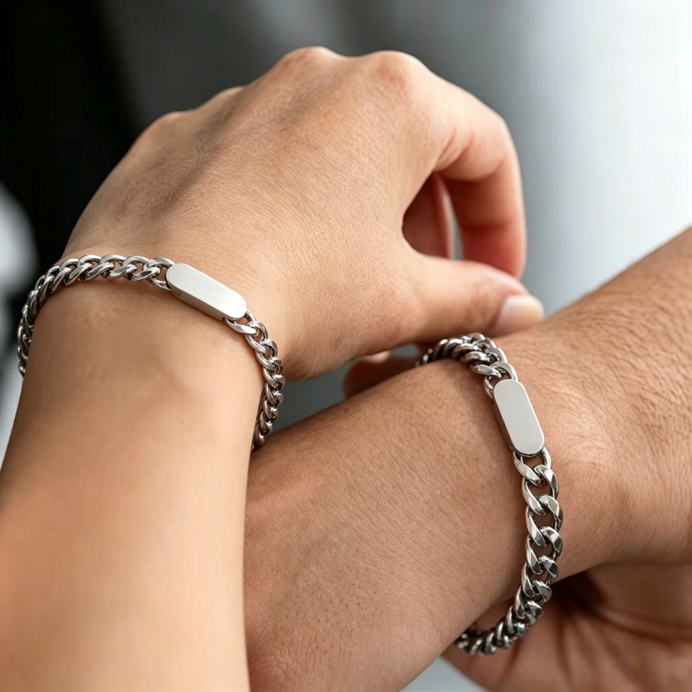 Men'S Fashion Gold Chain - Engraved Name Customized Couple Bracelets Stainless