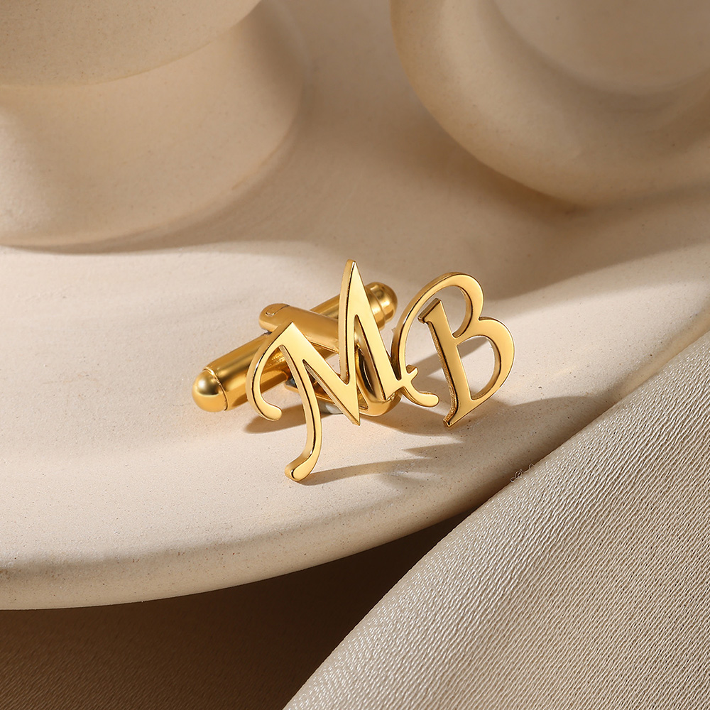 Men'S Fashion Gold Chain - Customized Initial Letter Cufflinks For Men