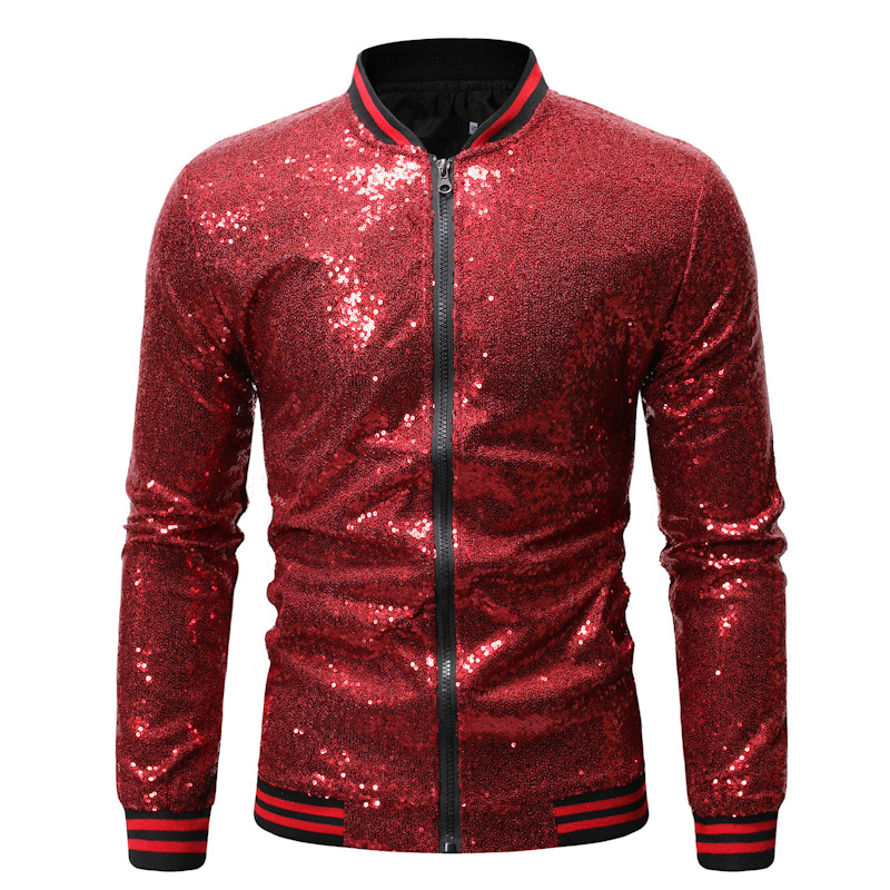 Mens Fashion Bomber Jacket - Shiny Sequins Sparkle Bomber Jacket Men