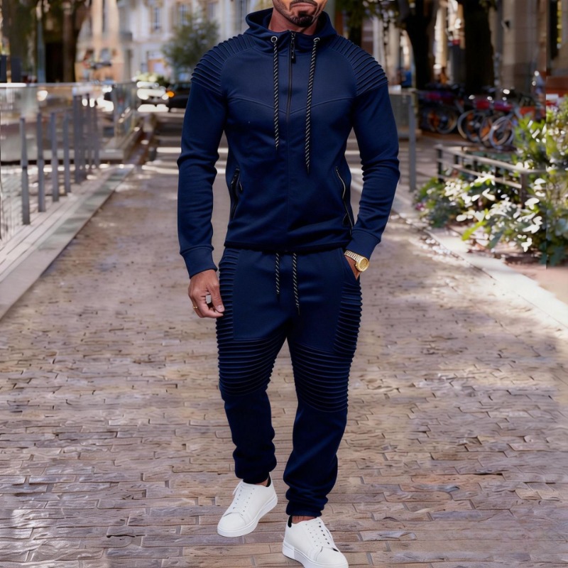 Jogger Sweatpants Men - Men's Pleated Detail Full Zip Hoodie
