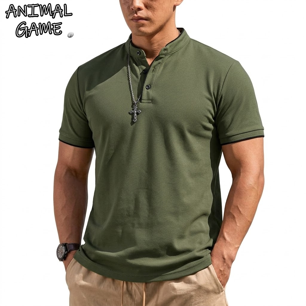 Men'S Fashion Polo Shirt - Summer Short Sleeve Henley Shirt Men