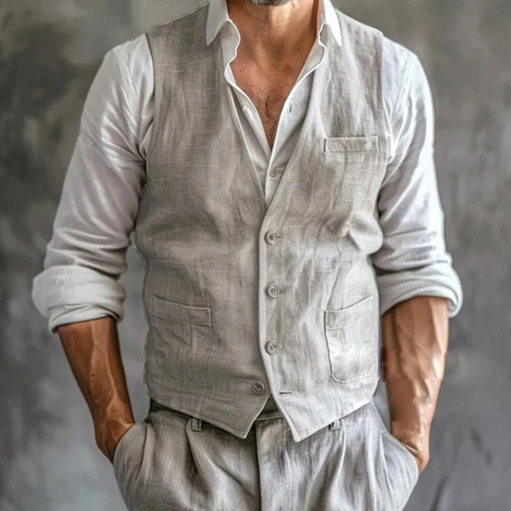 Men's Linen Vest Summer Male G - огляд і ціна Formal Waistcoat Vest