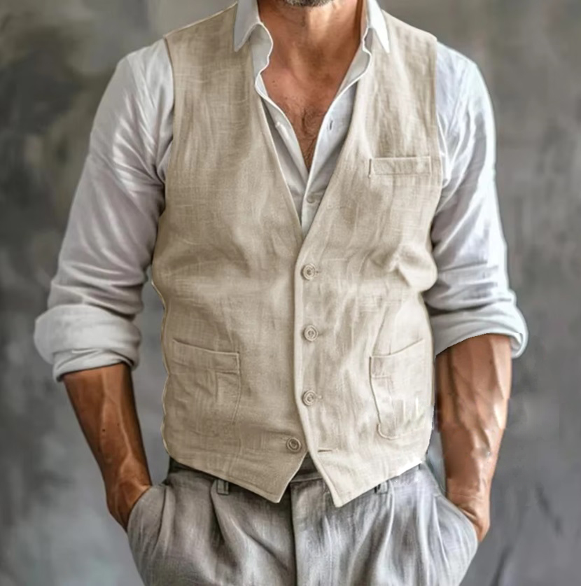 Men's Linen Vest Summer Male G - огляд і ціна Formal Waistcoat Vest