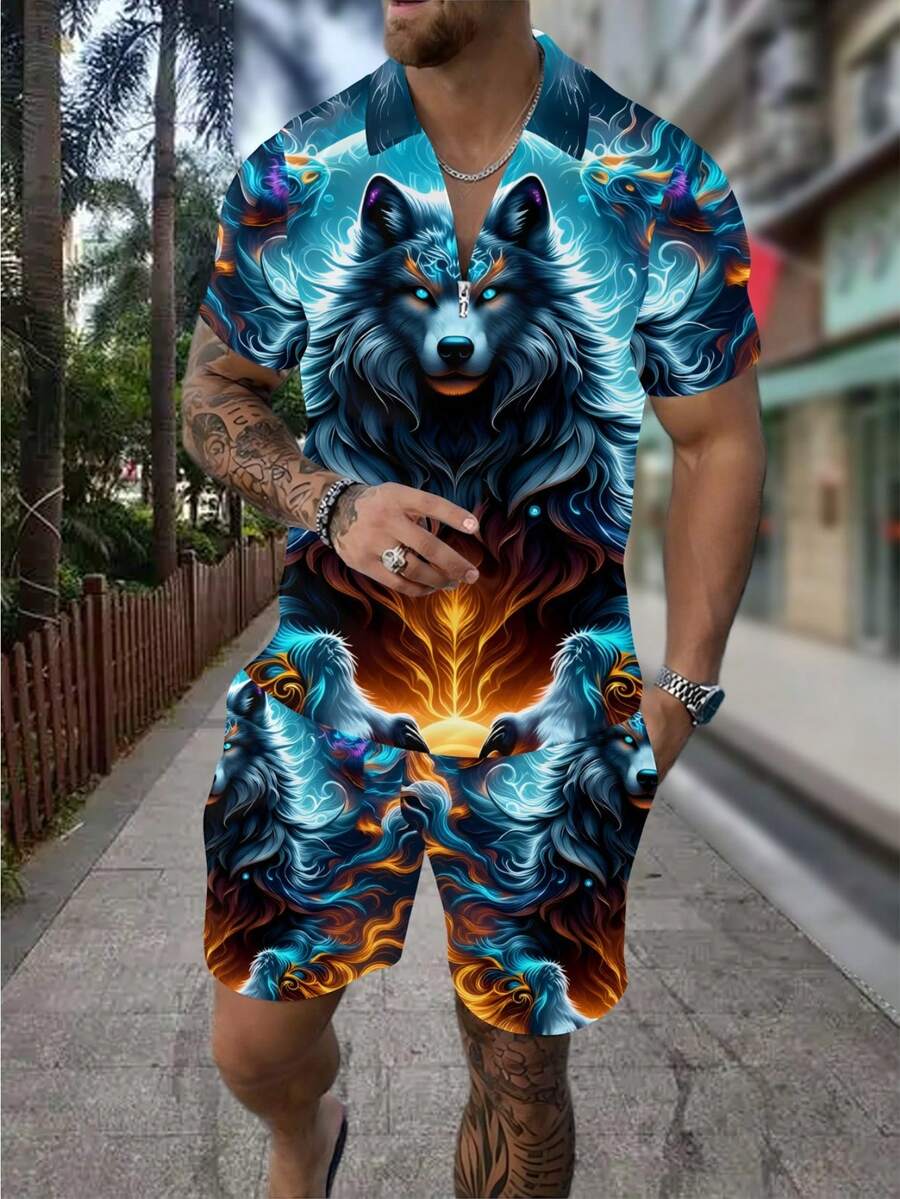 Men's Fashion 3D Wolf Print Zi - огляд і ціна Men'S Fashion Polo Shirt