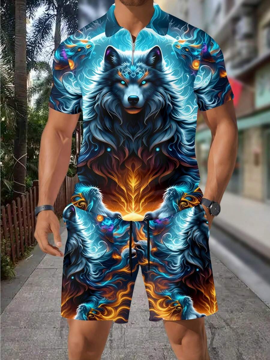 Men's Fashion 3D Wolf Print Zi - огляд і ціна Men'S Fashion Polo Shirt