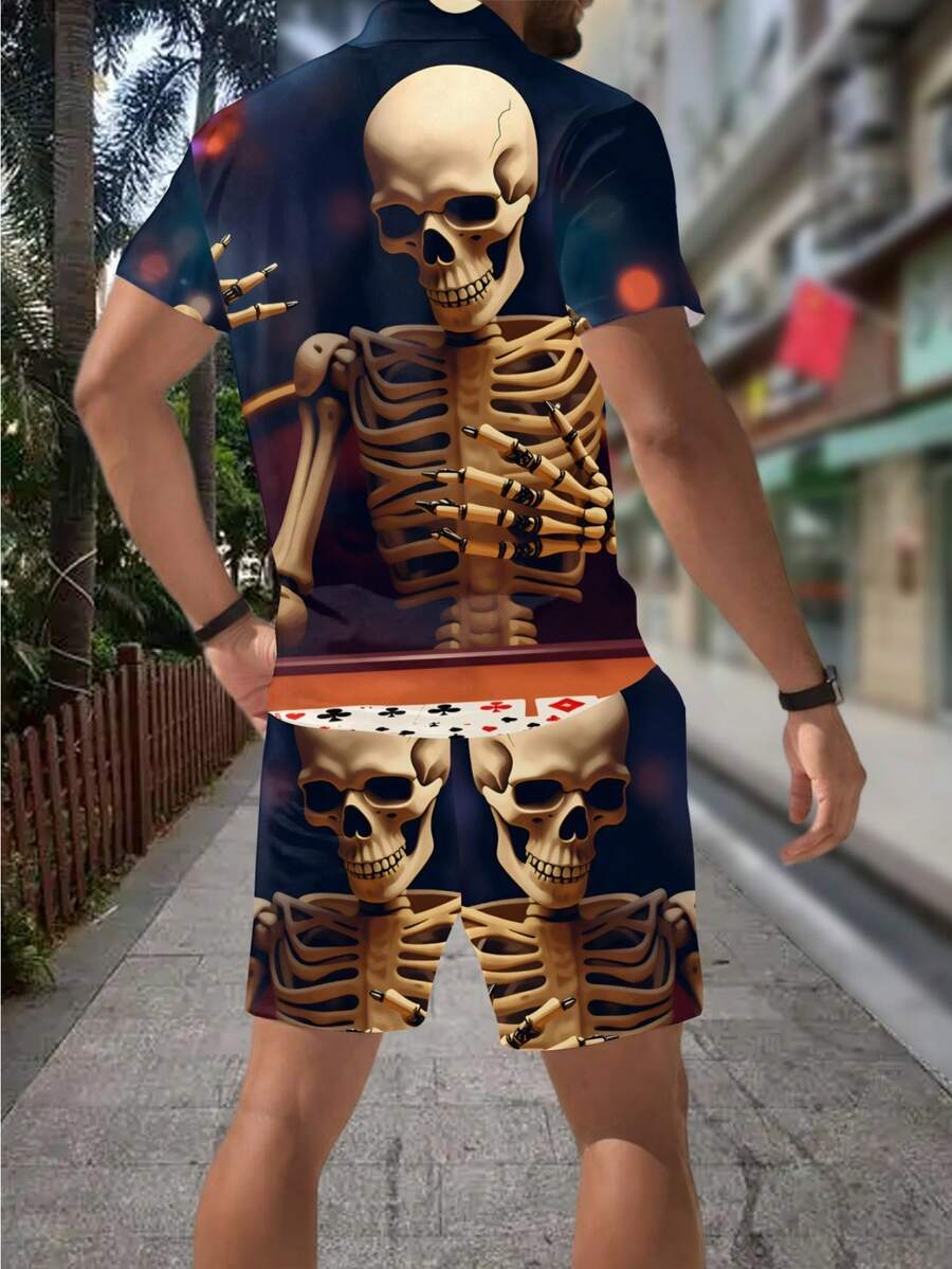 3D Skull Skeleton Bullet Print - огляд і ціна Men'S Fashion Polo Shirt