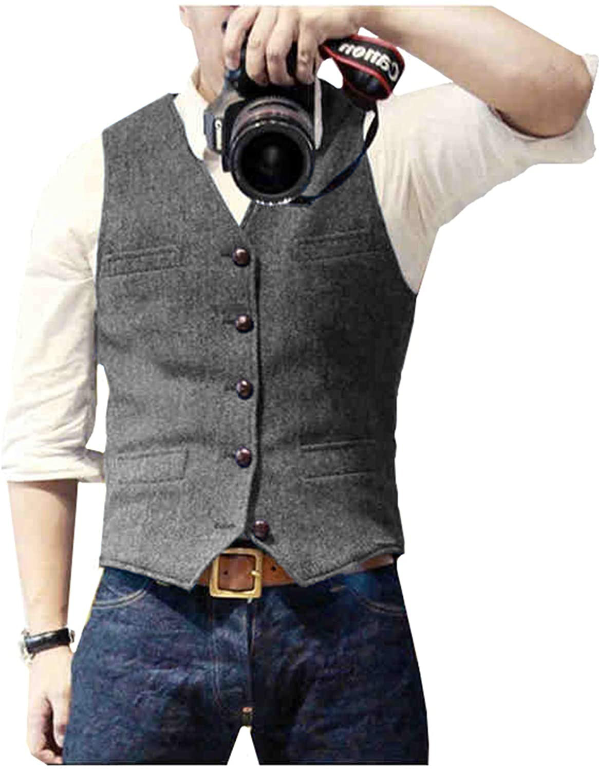 Men's Suit Vest V Neck Wool He - огляд і ціна Formal Waistcoat Vest