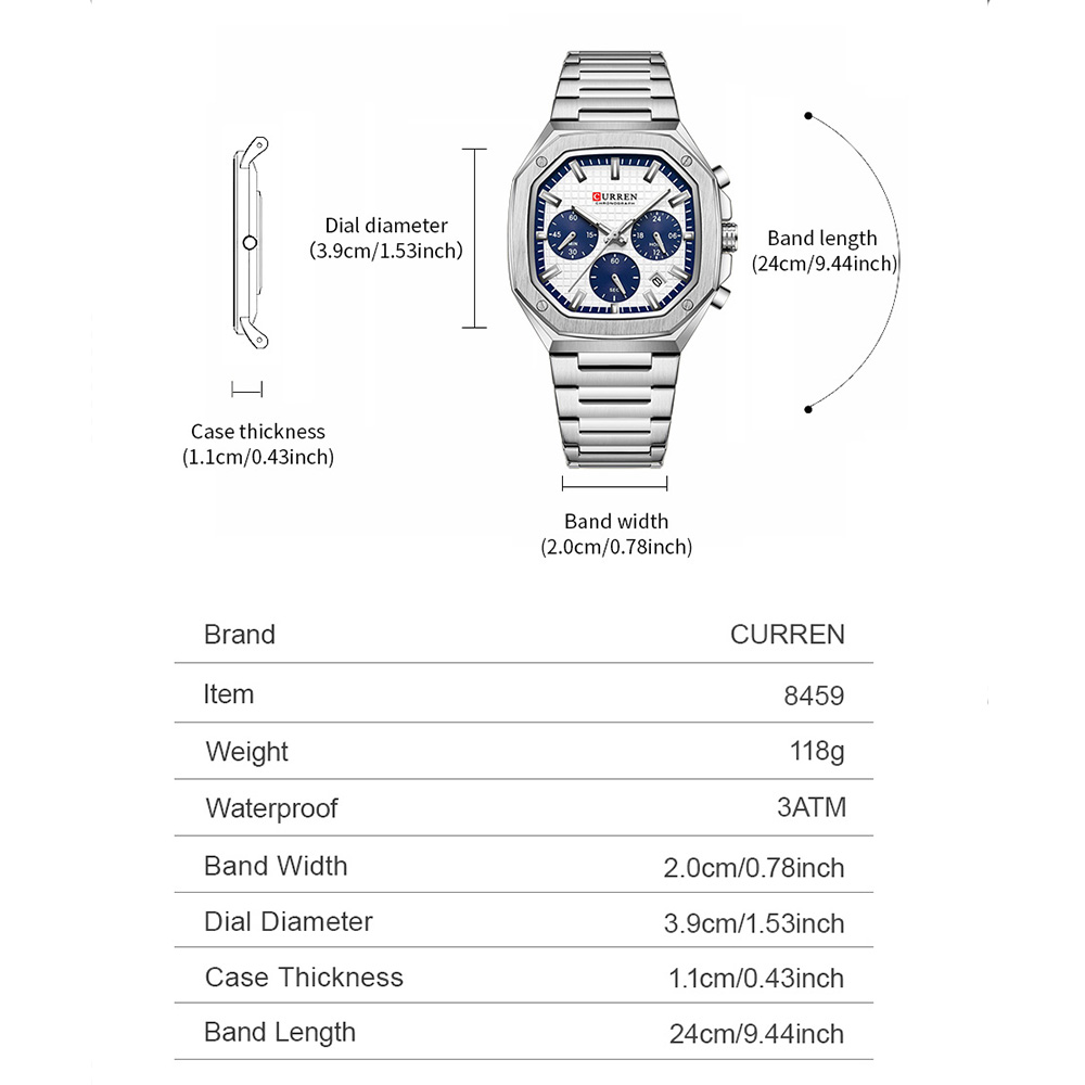 CURREN Luxury Square Chrono Wa - огляд і ціна Mens Fashion Bracelet