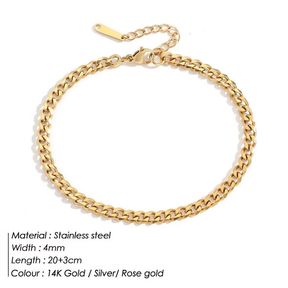 4MM Stainless Steel Simple Cub - огляд і ціна Men'S Fashion Gold Chain
